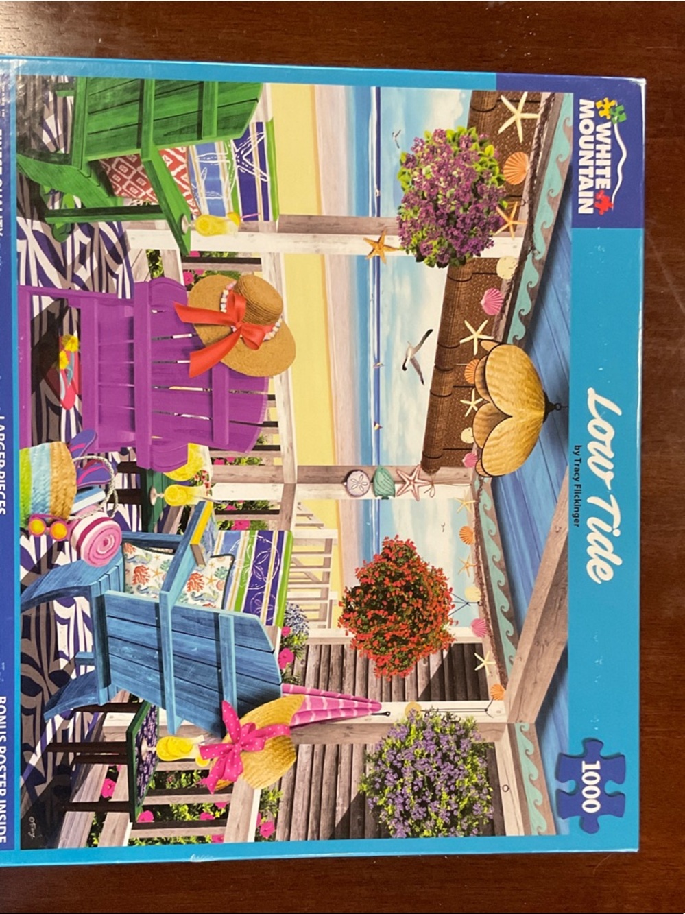 White Mountain Colorful Beach Chairs & Floral Pier Scene Puzzle